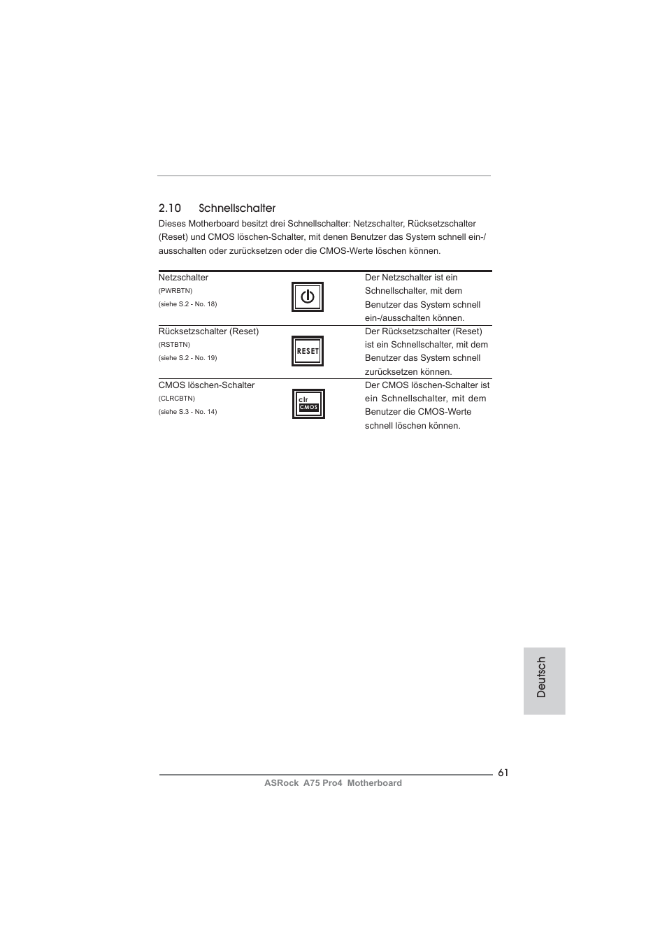 Deutsch 2.10 schnellschalter | ASRock A75 Pro4 User Manual | Page 61 / 282