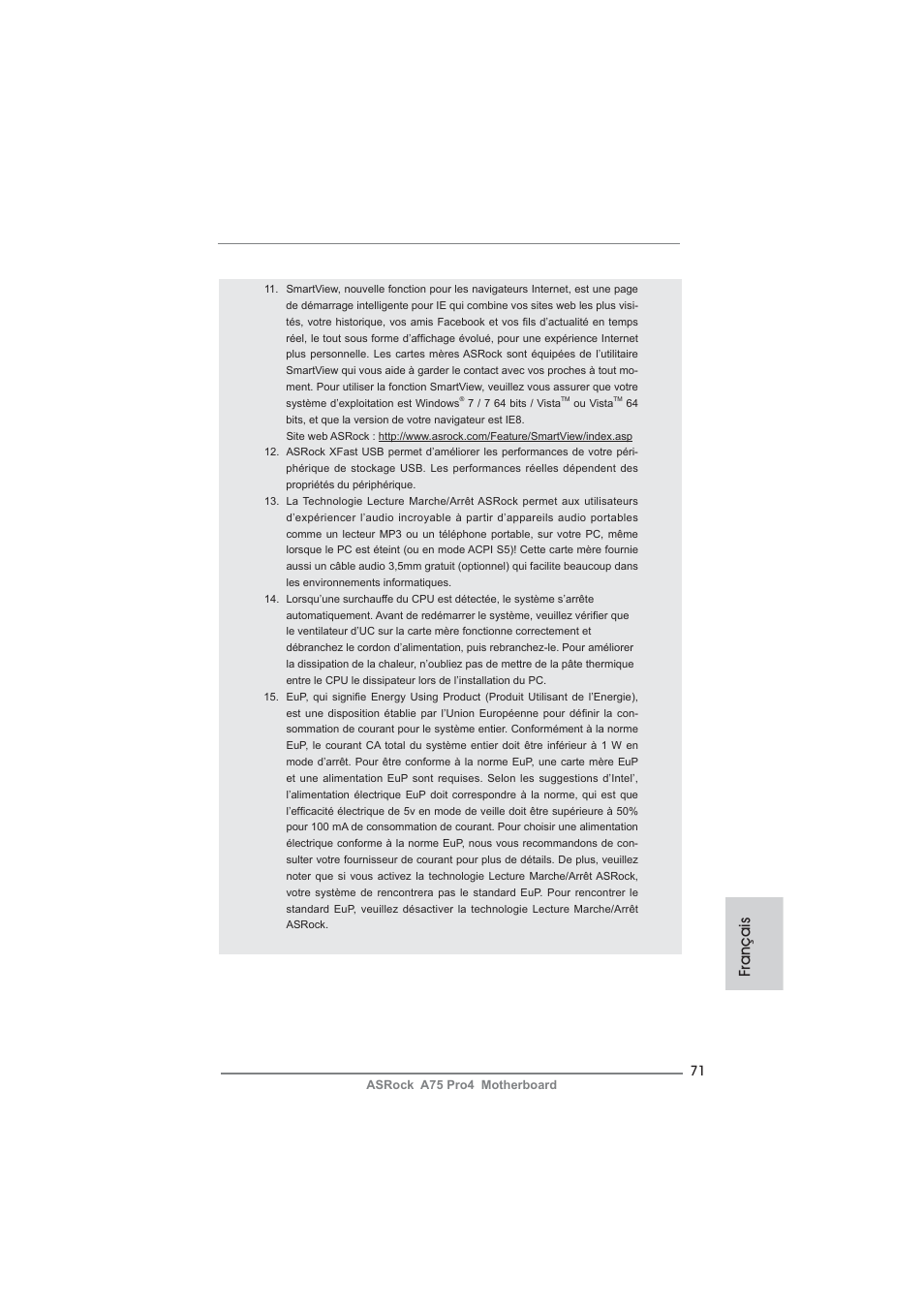 Français | ASRock A75 Pro4 User Manual | Page 71 / 282