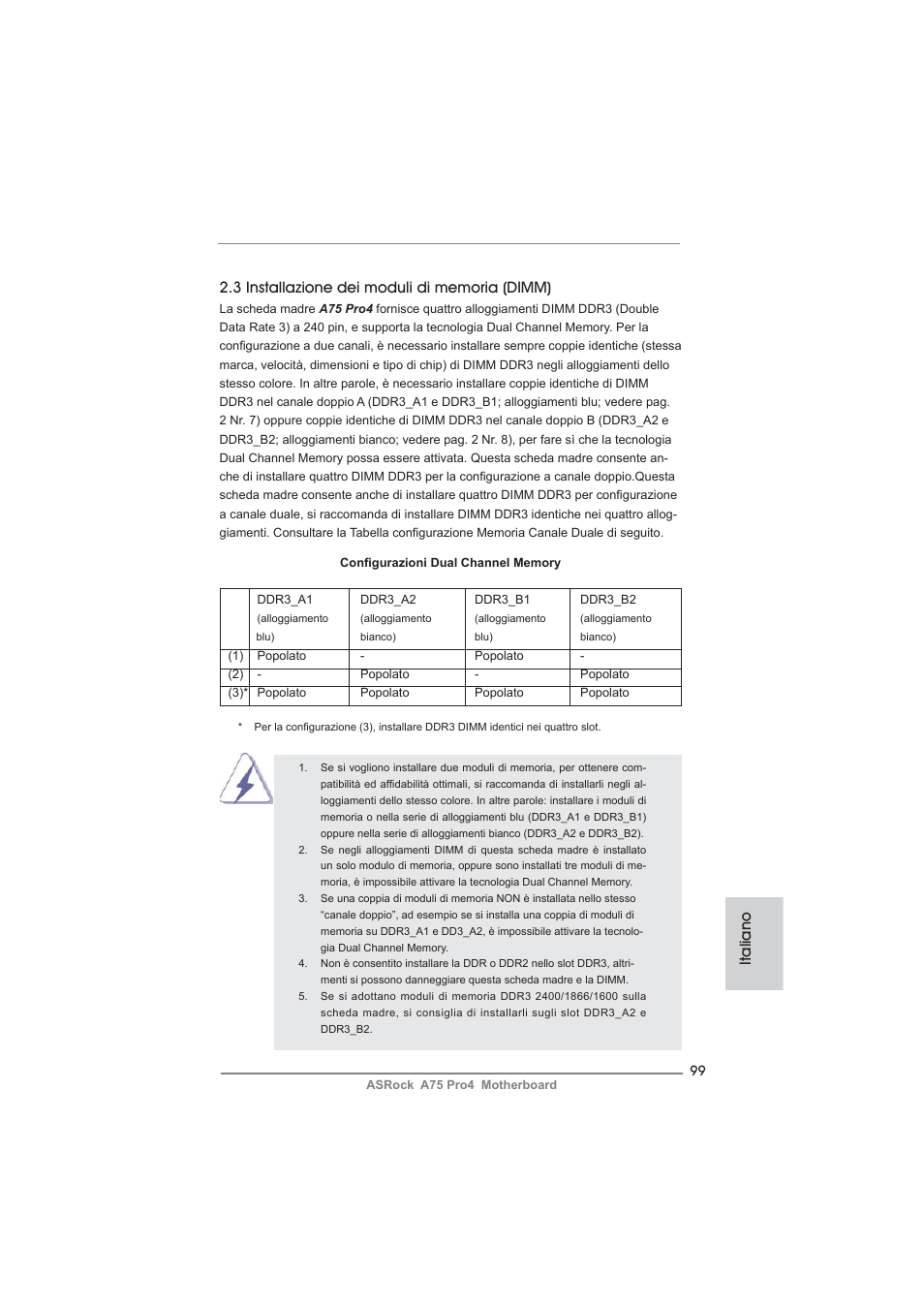 Italiano | ASRock A75 Pro4 User Manual | Page 99 / 282