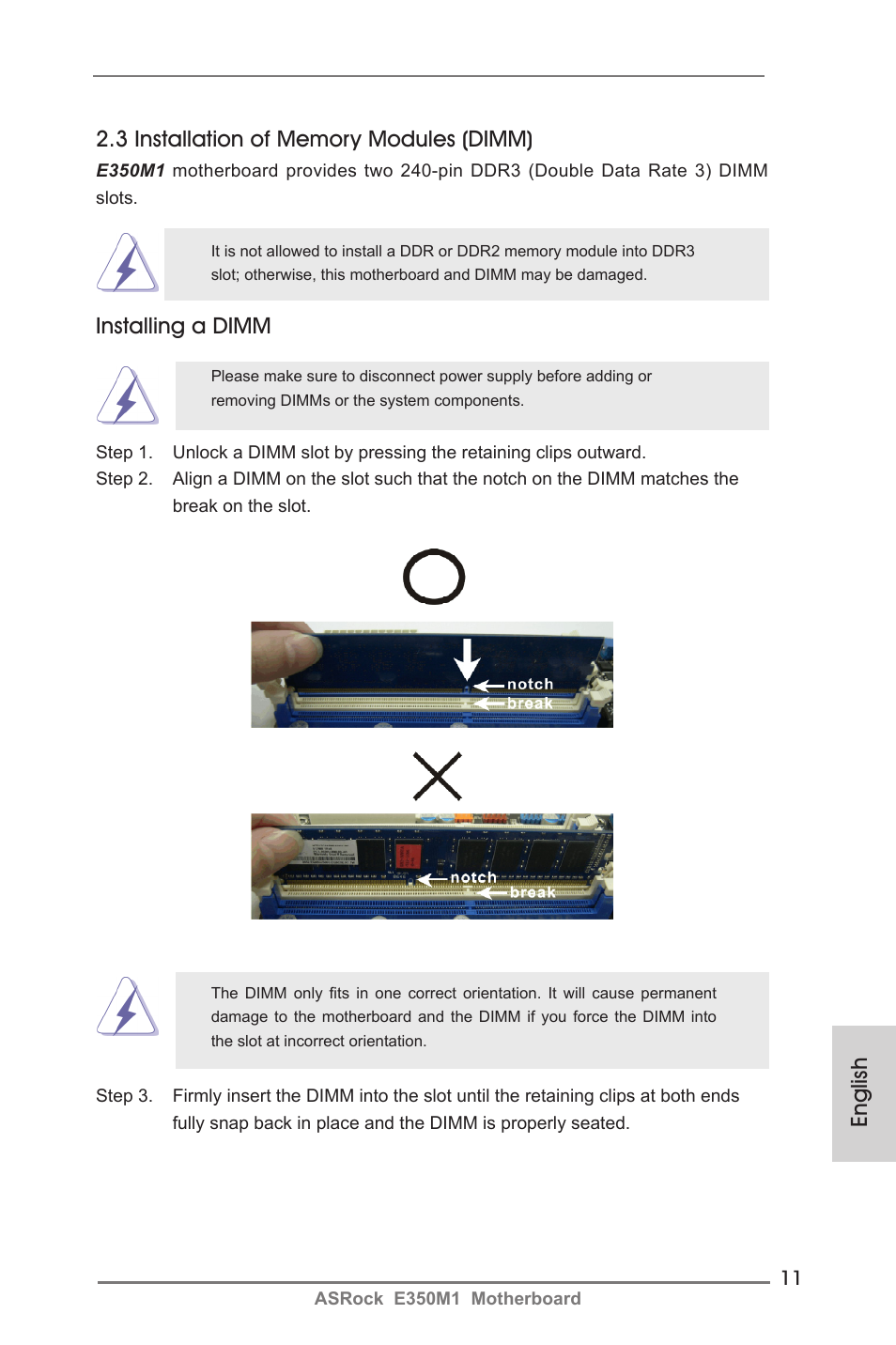 Installing a dimm | ASRock E350M1 User Manual | Page 11 / 144