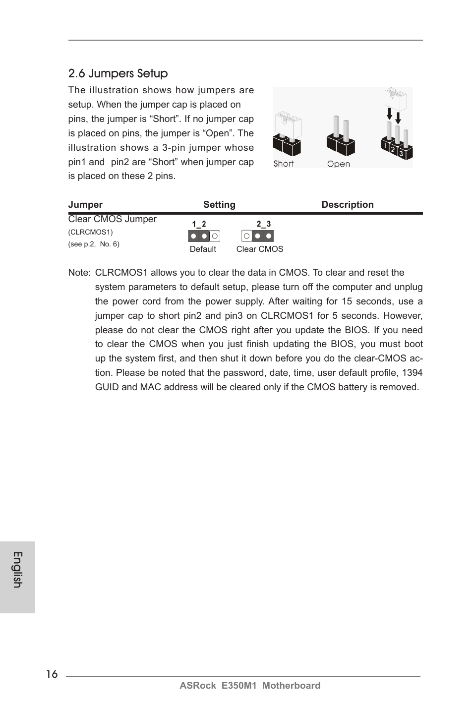 English 2.6 jumpers setup | ASRock E350M1 User Manual | Page 16 / 144