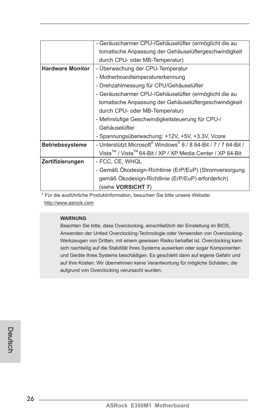 Deutsch | ASRock E350M1 User Manual | Page 26 / 144