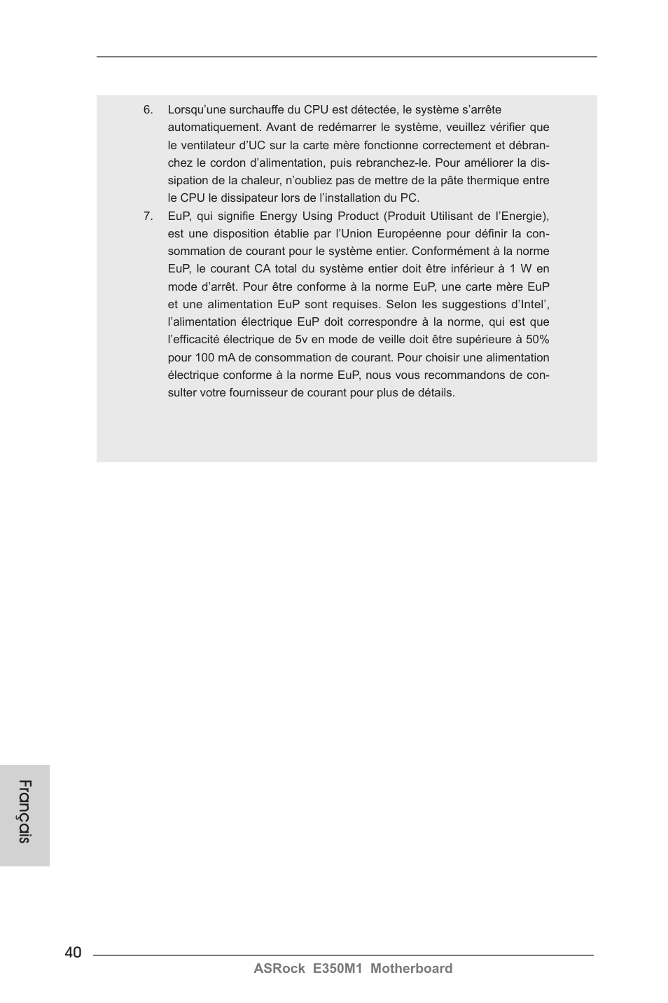 Français | ASRock E350M1 User Manual | Page 40 / 144