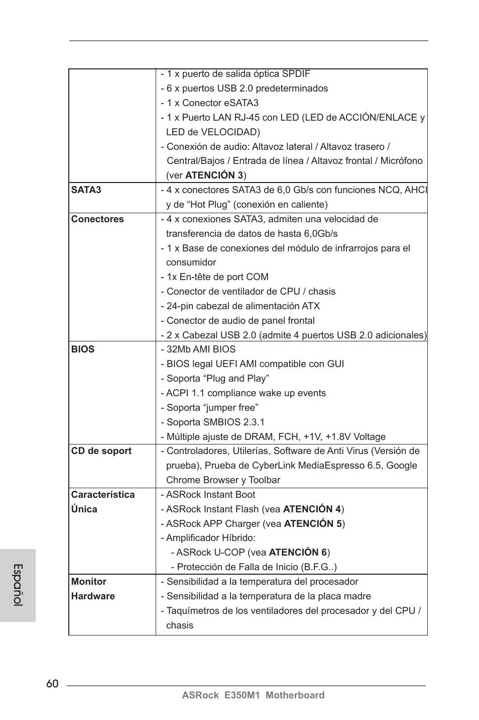 Español | ASRock E350M1 User Manual | Page 60 / 144