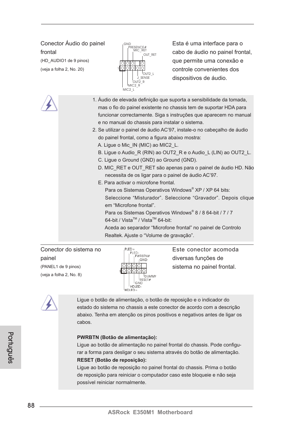 Por tuguês | ASRock E350M1 User Manual | Page 88 / 144