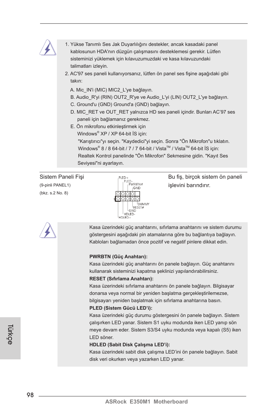 Türkçe | ASRock E350M1 User Manual | Page 98 / 144
