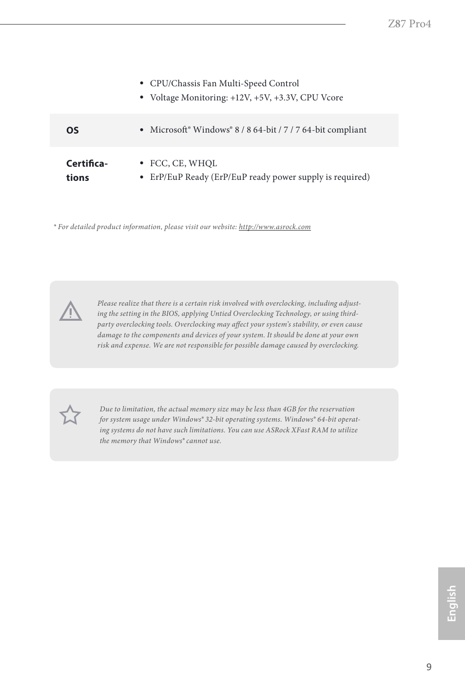 Z 8 7 pro4, English | ASRock Z87 Pro4 User Manual | Page 11 / 163
