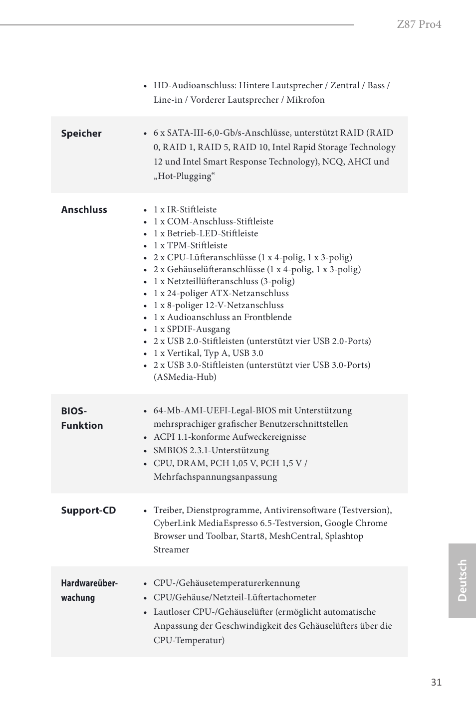 Z87 pro4, Deutsch | ASRock Z87 Pro4 User Manual | Page 33 / 163
