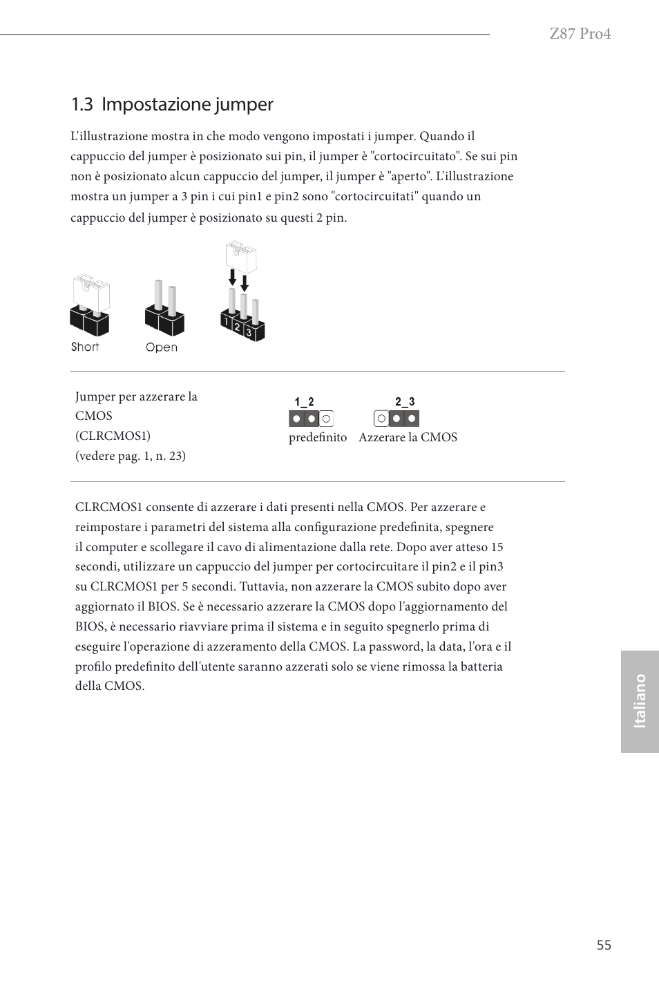 3 impostazione jumper | ASRock Z87 Pro4 User Manual | Page 57 / 163