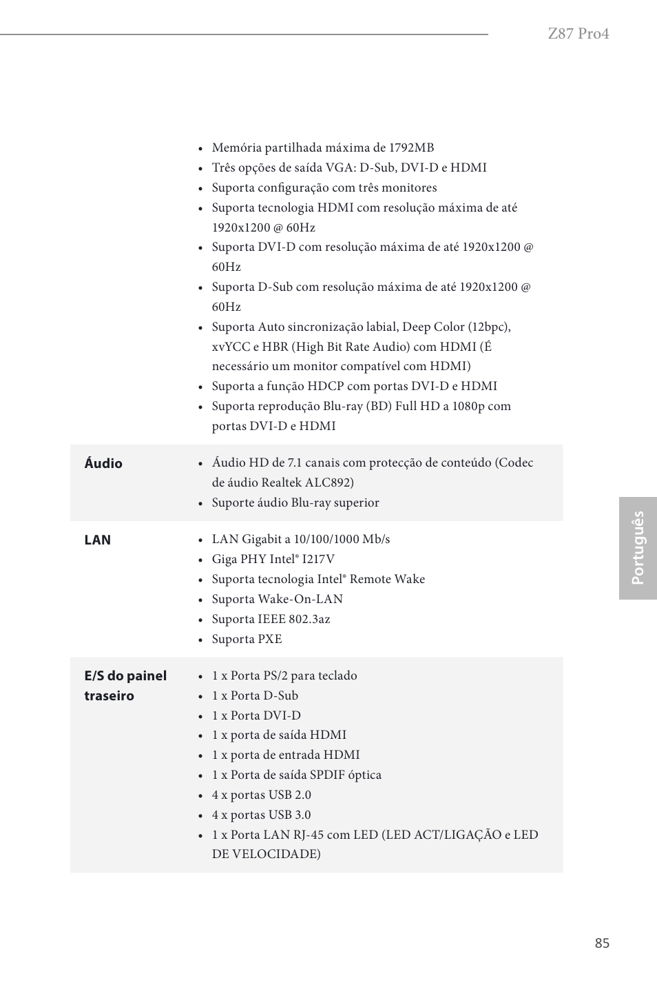 Z87 pro4, Por tuguês | ASRock Z87 Pro4 User Manual | Page 87 / 163