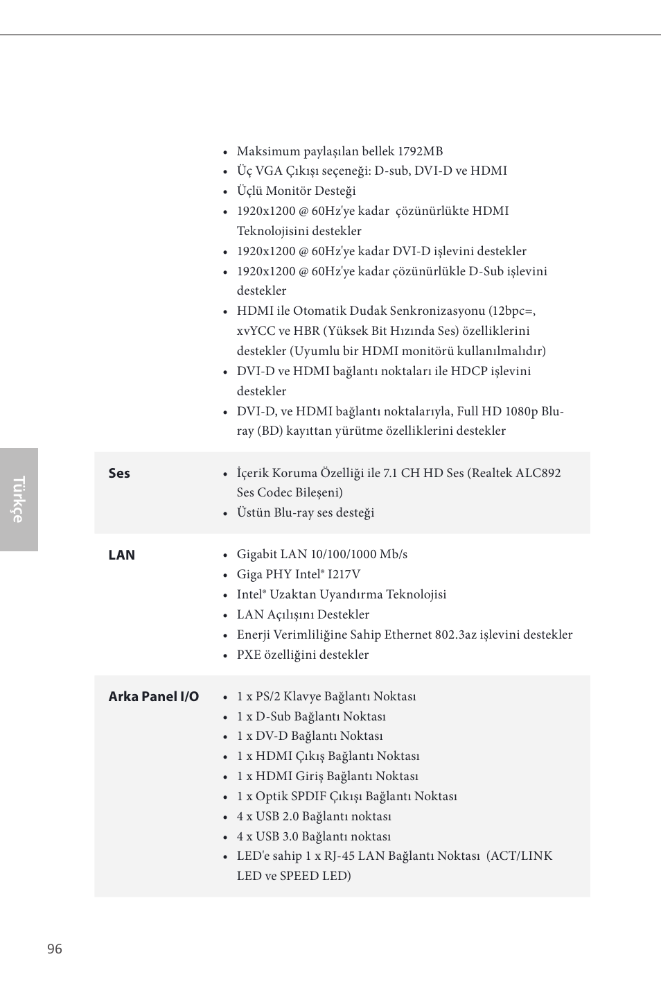Türk çe | ASRock Z87 Pro4 User Manual | Page 98 / 163
