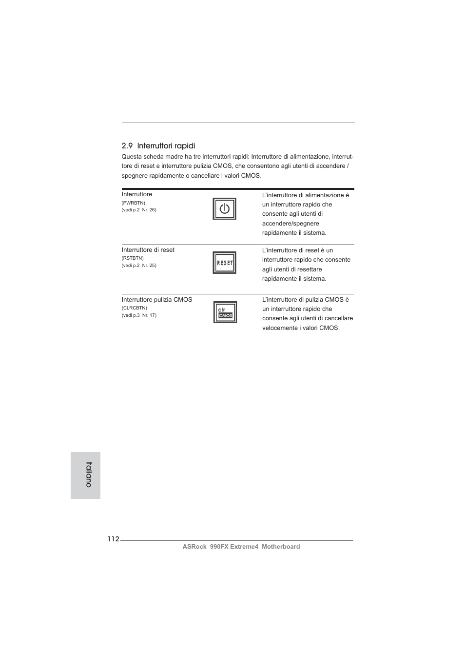 9 interruttori rapidi, Italiano | ASRock 990FX Extreme4 User Manual | Page 112 / 281