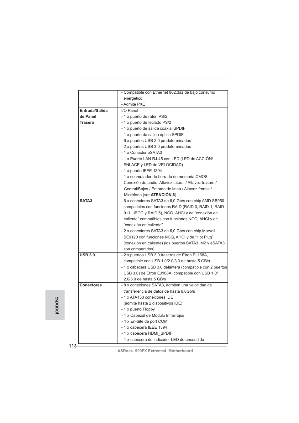 Español | ASRock 990FX Extreme4 User Manual | Page 118 / 281