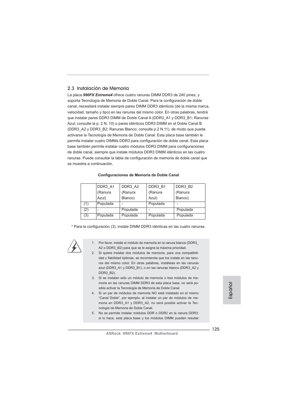 Español | ASRock 990FX Extreme4 User Manual | Page 125 / 281