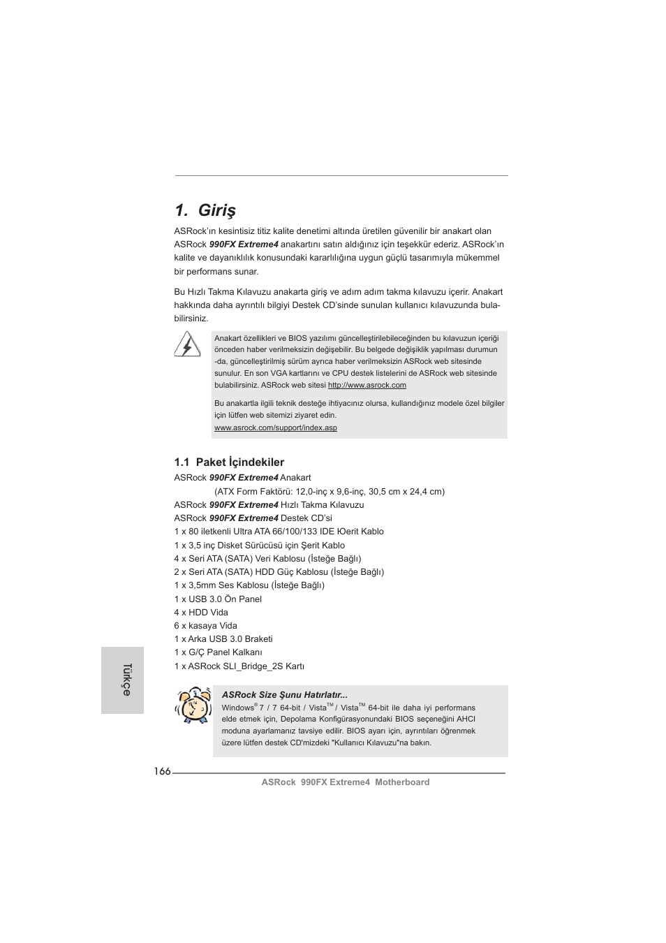 Turkish, Giriş | ASRock 990FX Extreme4 User Manual | Page 166 / 281