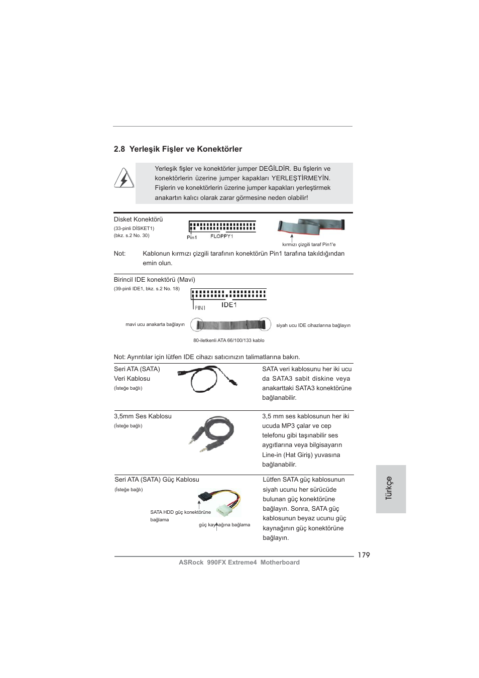 8 yerleşik fişler ve konektörler, Türkçe | ASRock 990FX Extreme4 User Manual | Page 179 / 281