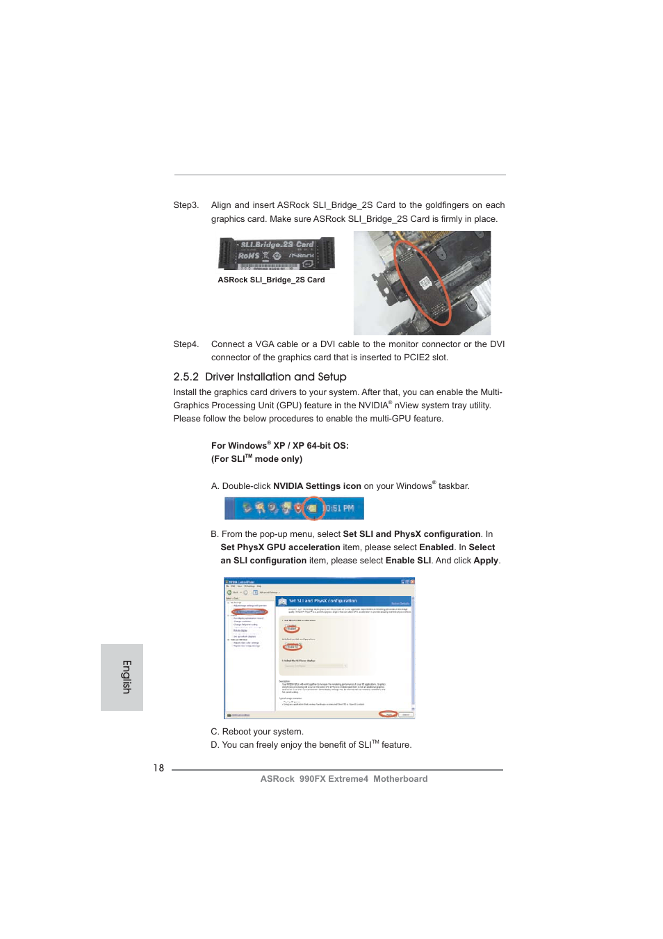 2 driver installation and setup, English | ASRock 990FX Extreme4 User Manual | Page 18 / 281