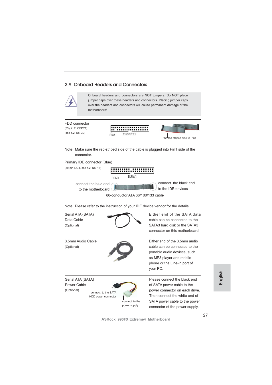 9 onboard headers and connectors, English | ASRock 990FX Extreme4 User Manual | Page 27 / 281