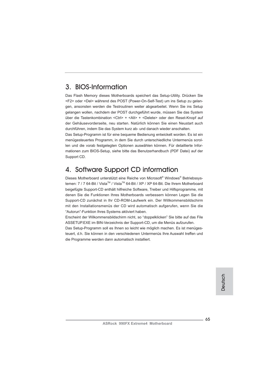 Bios-information, Software support cd information | ASRock 990FX Extreme4 User Manual | Page 65 / 281