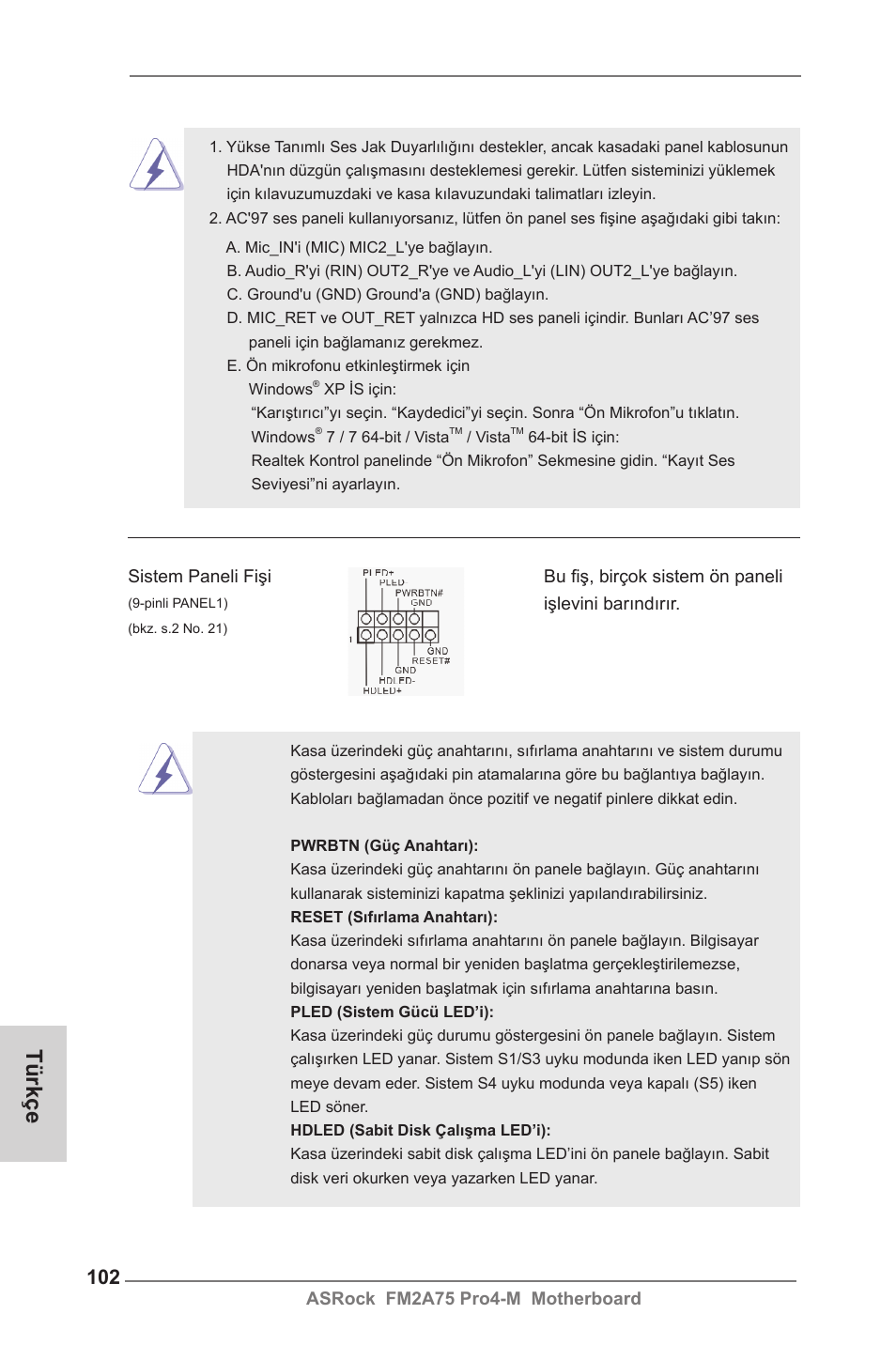 Türkçe | ASRock FM2A75 Pro4-M User Manual | Page 102 / 164