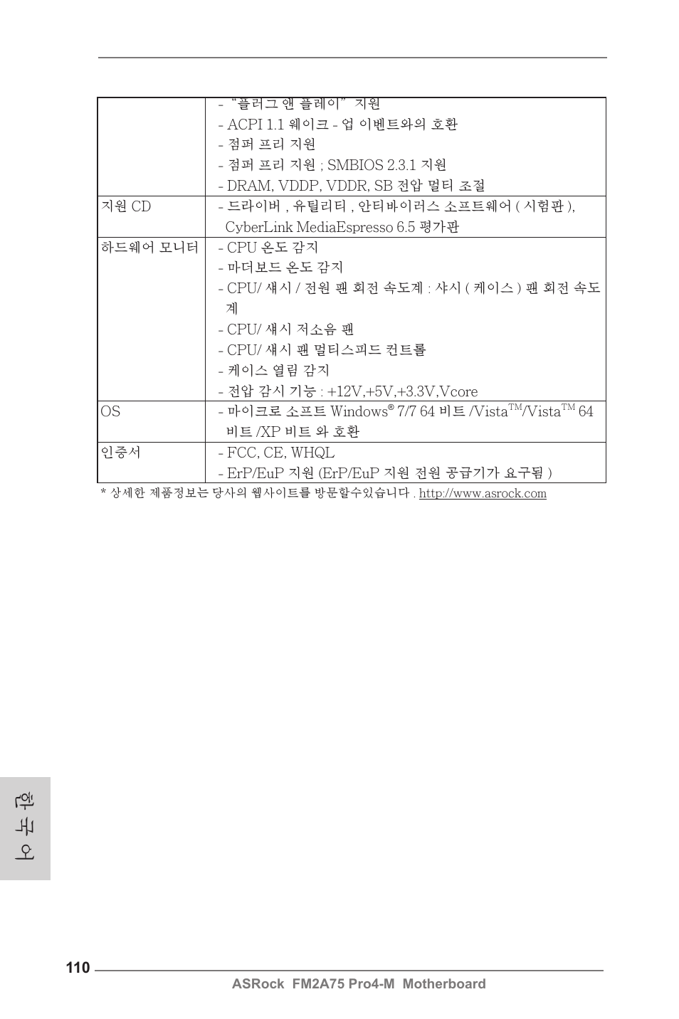 한 국 어 | ASRock FM2A75 Pro4-M User Manual | Page 110 / 164