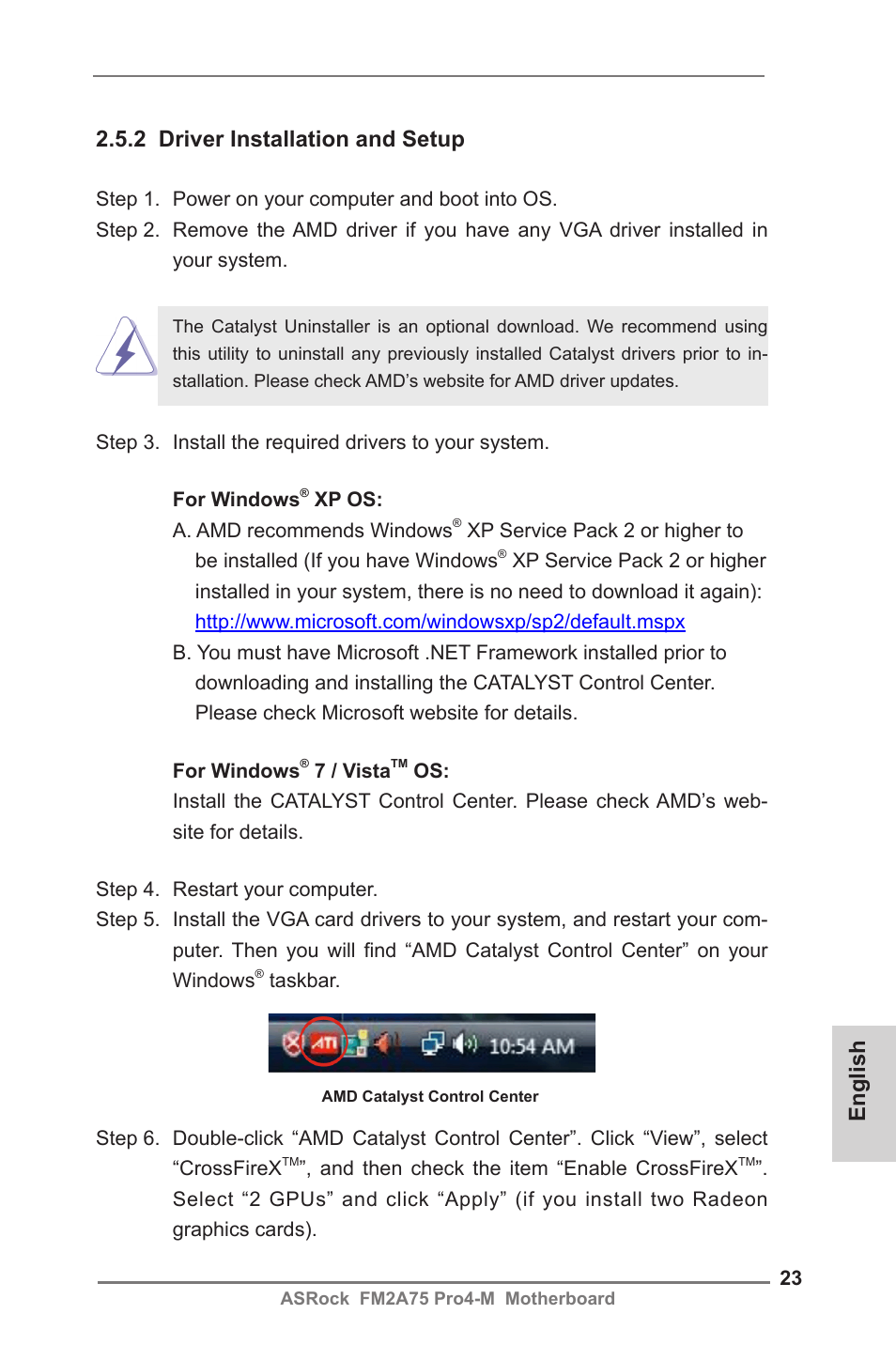 2 driver installation and setup, English | ASRock FM2A75 Pro4-M User Manual | Page 23 / 164