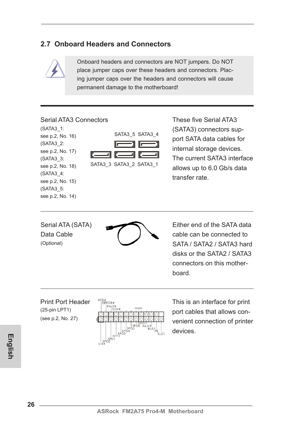 7 onboard headers and connectors, English | ASRock FM2A75 Pro4-M User Manual | Page 26 / 164