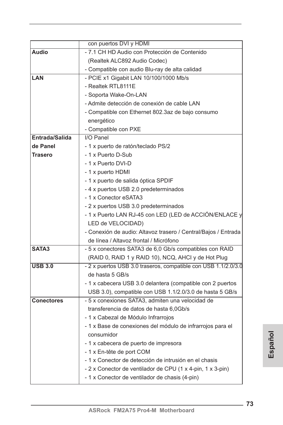 Español | ASRock FM2A75 Pro4-M User Manual | Page 73 / 164
