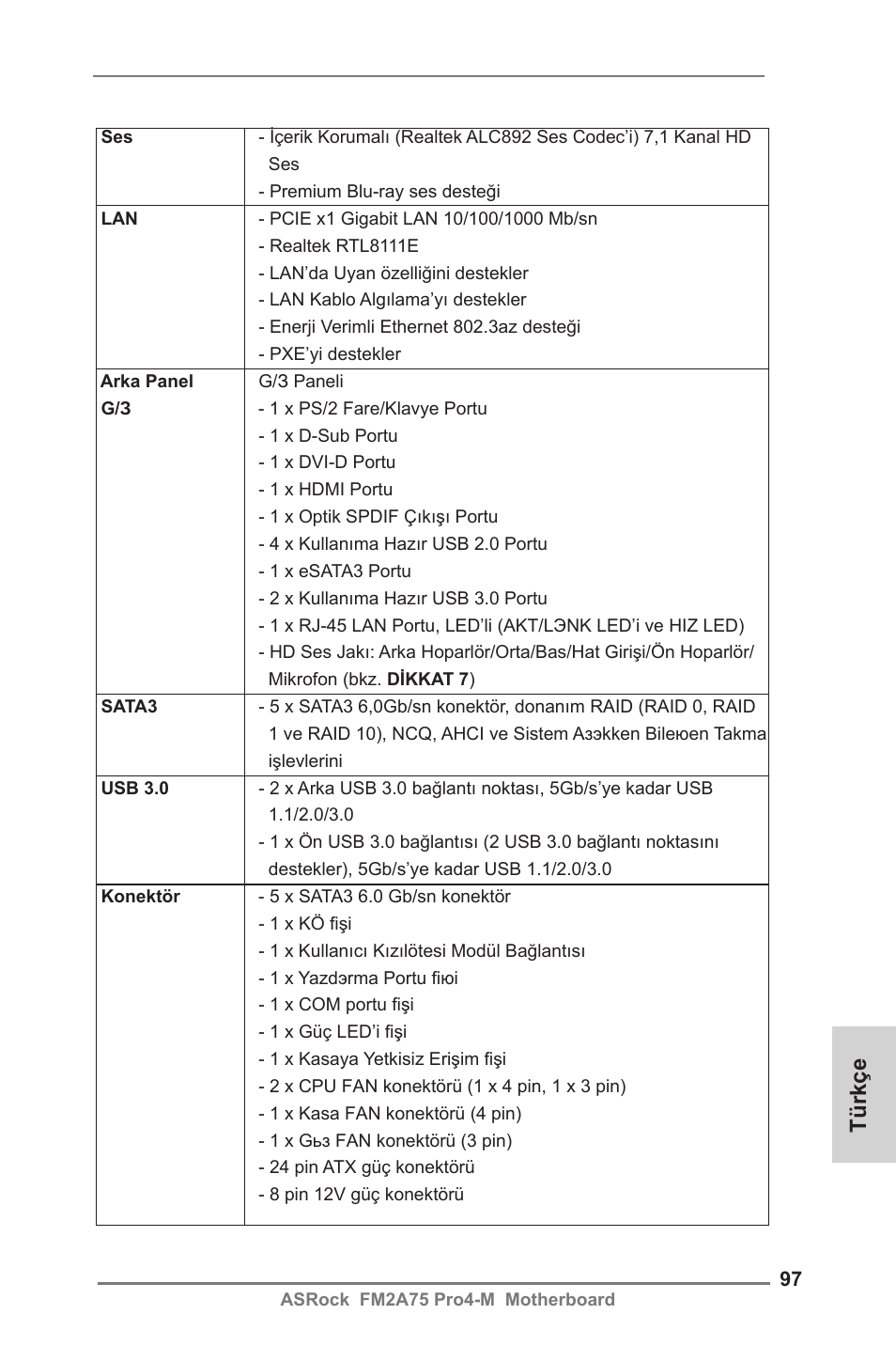 Türkçe | ASRock FM2A75 Pro4-M User Manual | Page 97 / 164