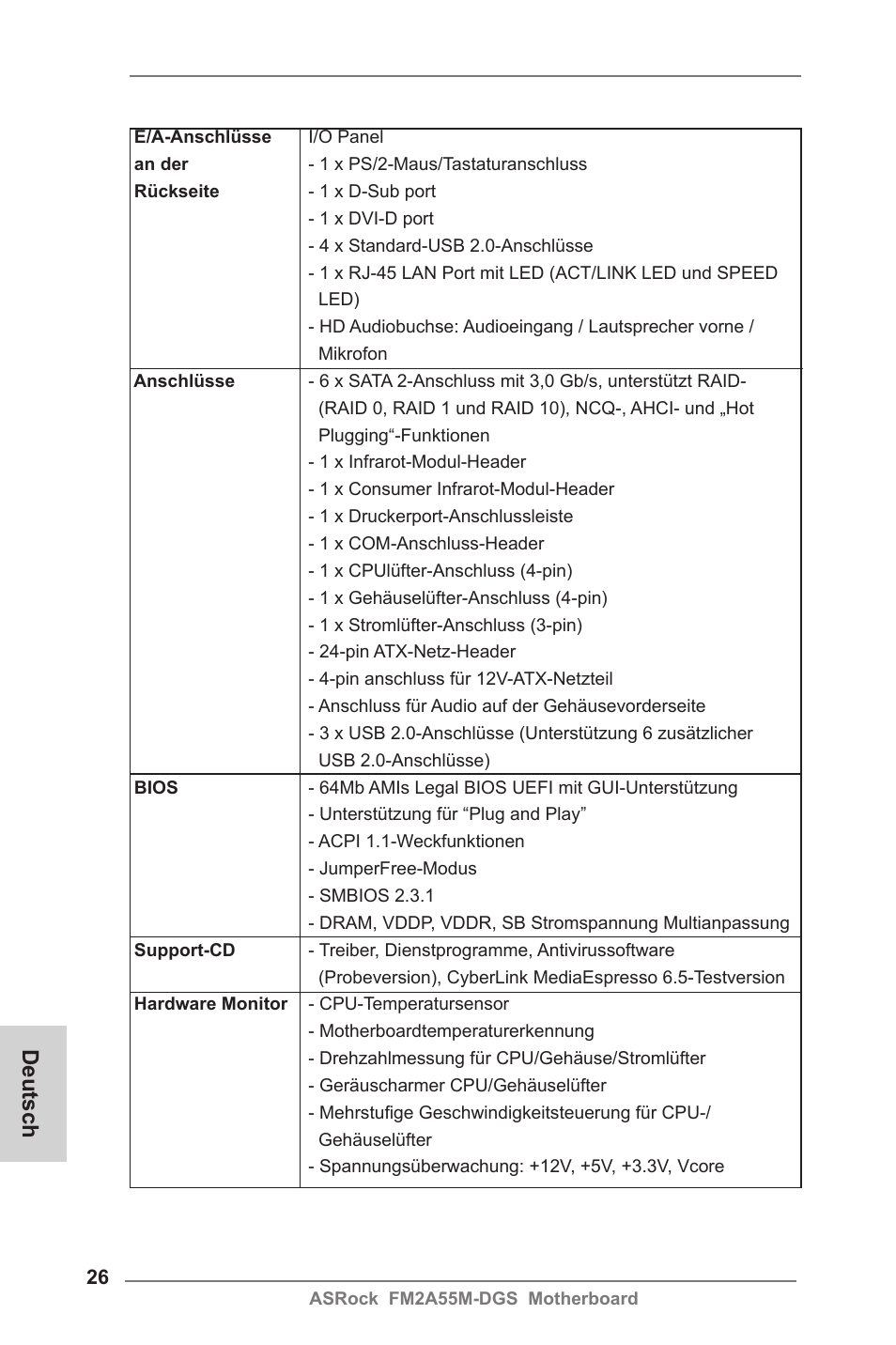 Deutsch | ASRock FM2A55M-DGS User Manual | Page 26 / 138