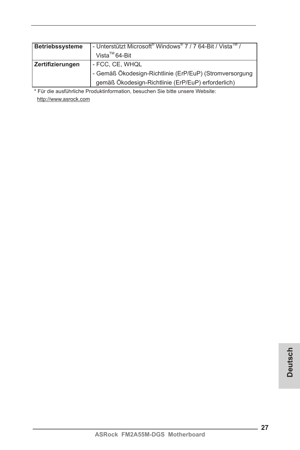 Deutsch | ASRock FM2A55M-DGS User Manual | Page 27 / 138