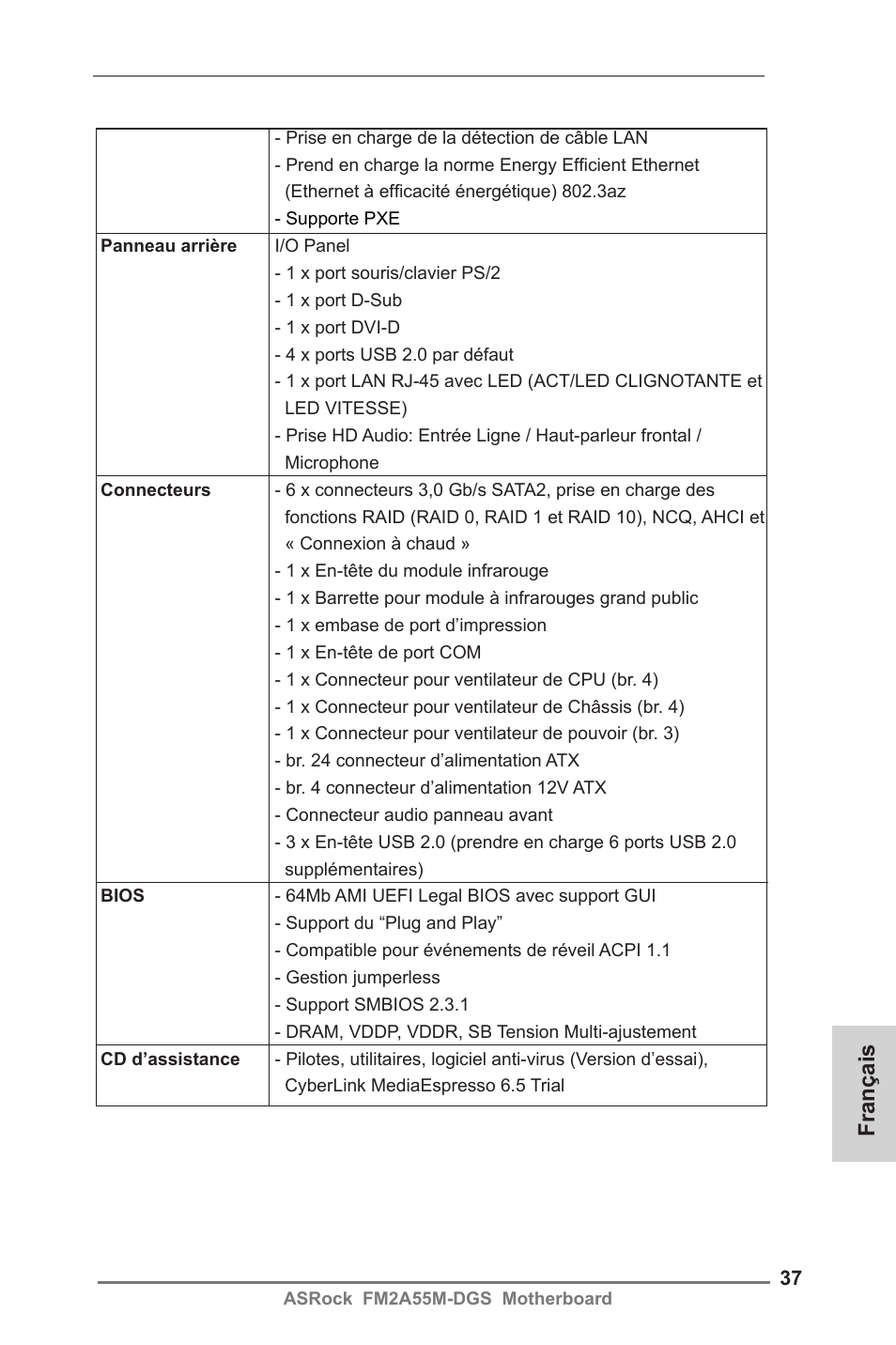 Français | ASRock FM2A55M-DGS User Manual | Page 37 / 138