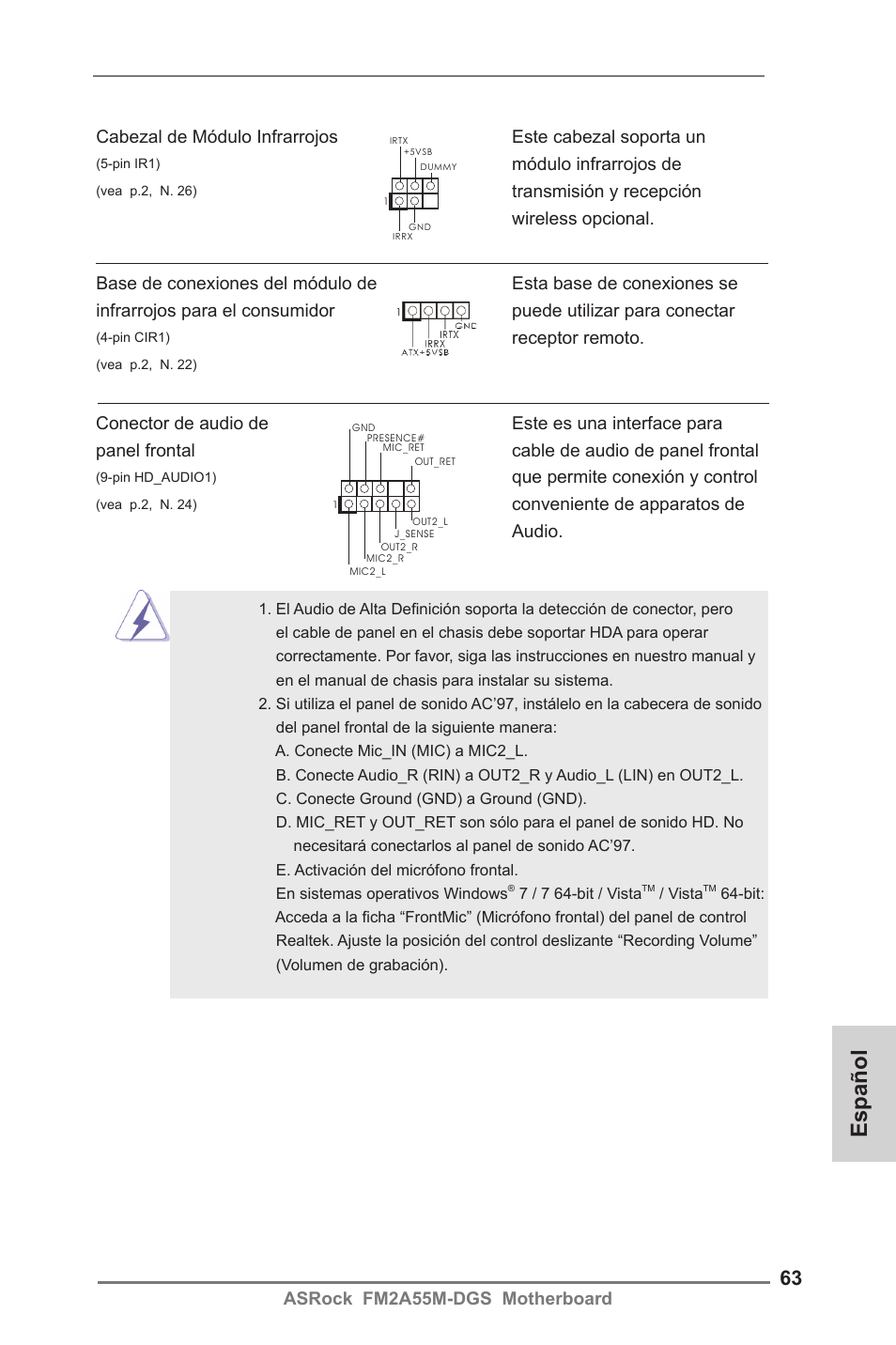 Español | ASRock FM2A55M-DGS User Manual | Page 63 / 138