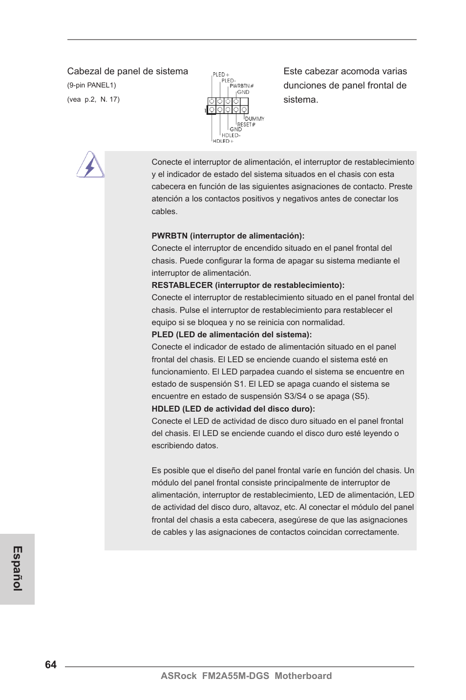 Español | ASRock FM2A55M-DGS User Manual | Page 64 / 138