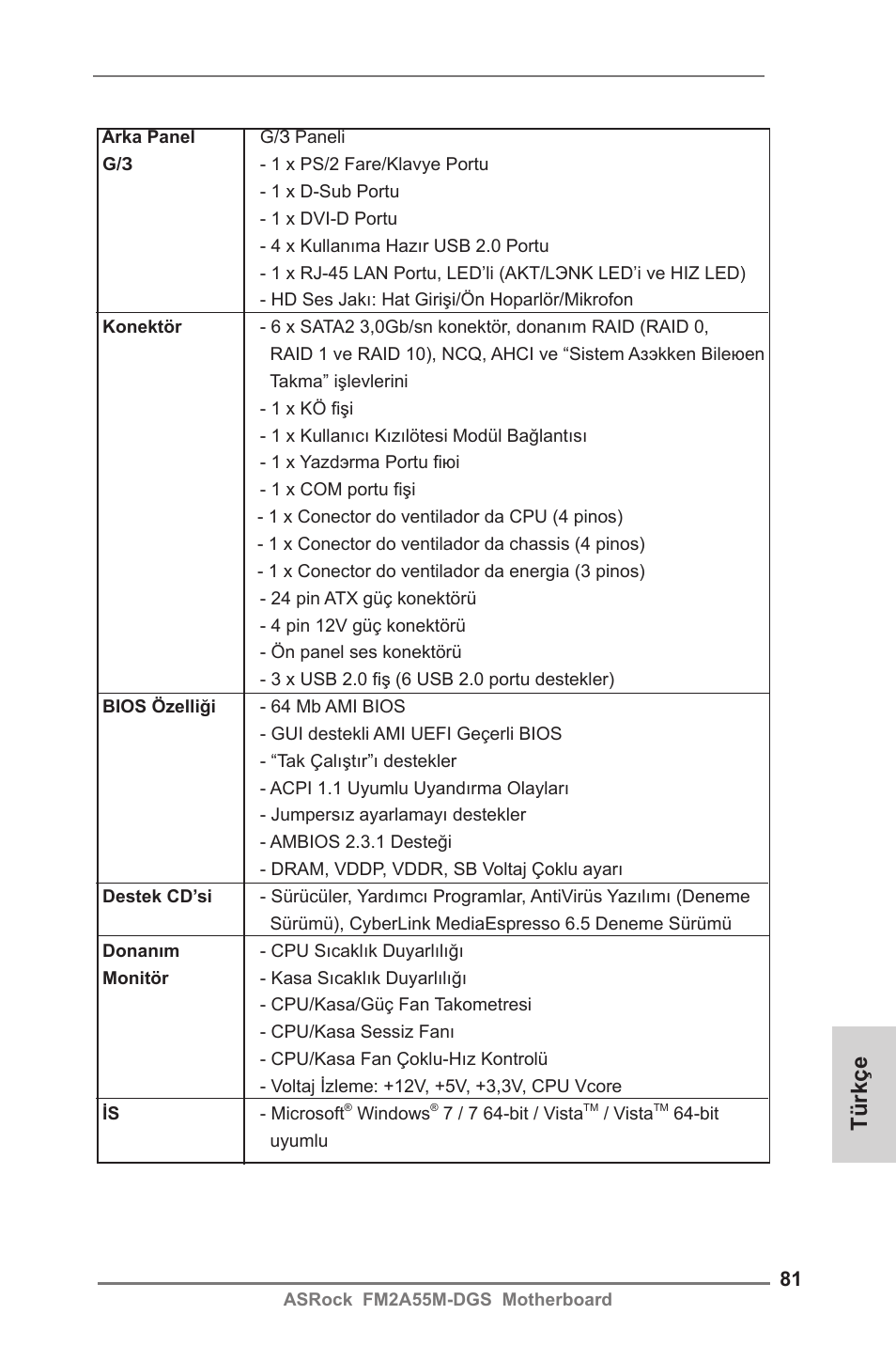 Türkçe | ASRock FM2A55M-DGS User Manual | Page 81 / 138