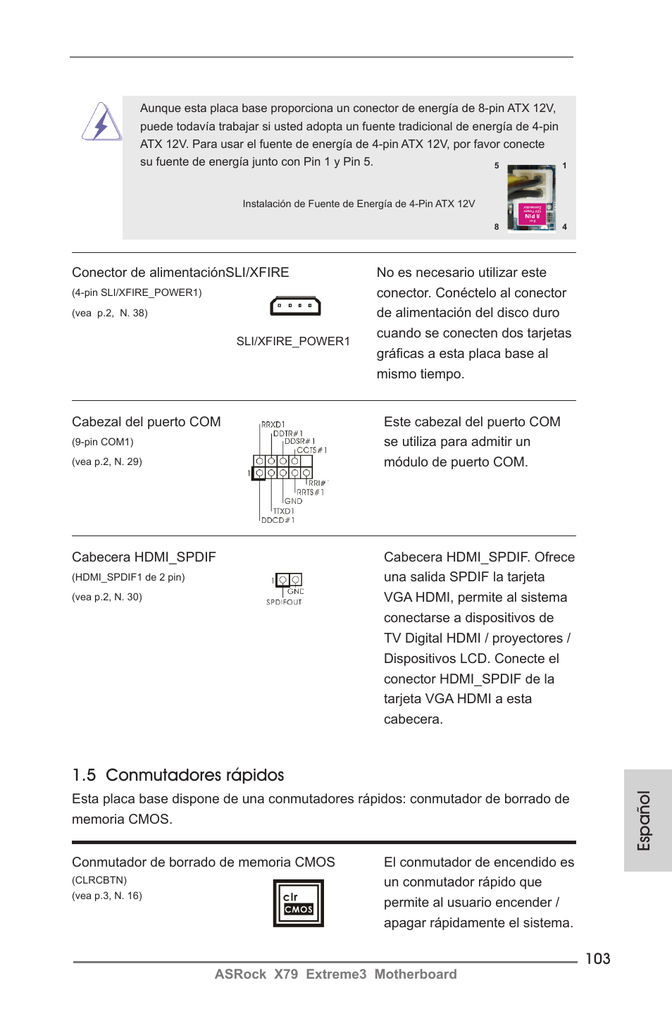 Español, 5 conmutadores rápidos | ASRock X79 Extreme3 User Manual | Page 103 / 204