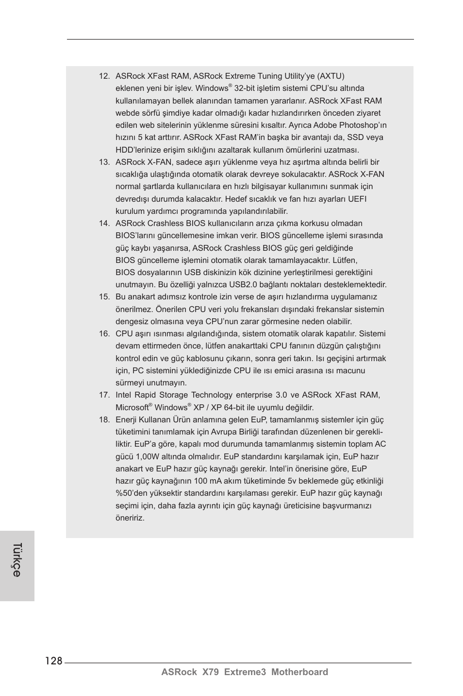Türkçe | ASRock X79 Extreme3 User Manual | Page 128 / 204
