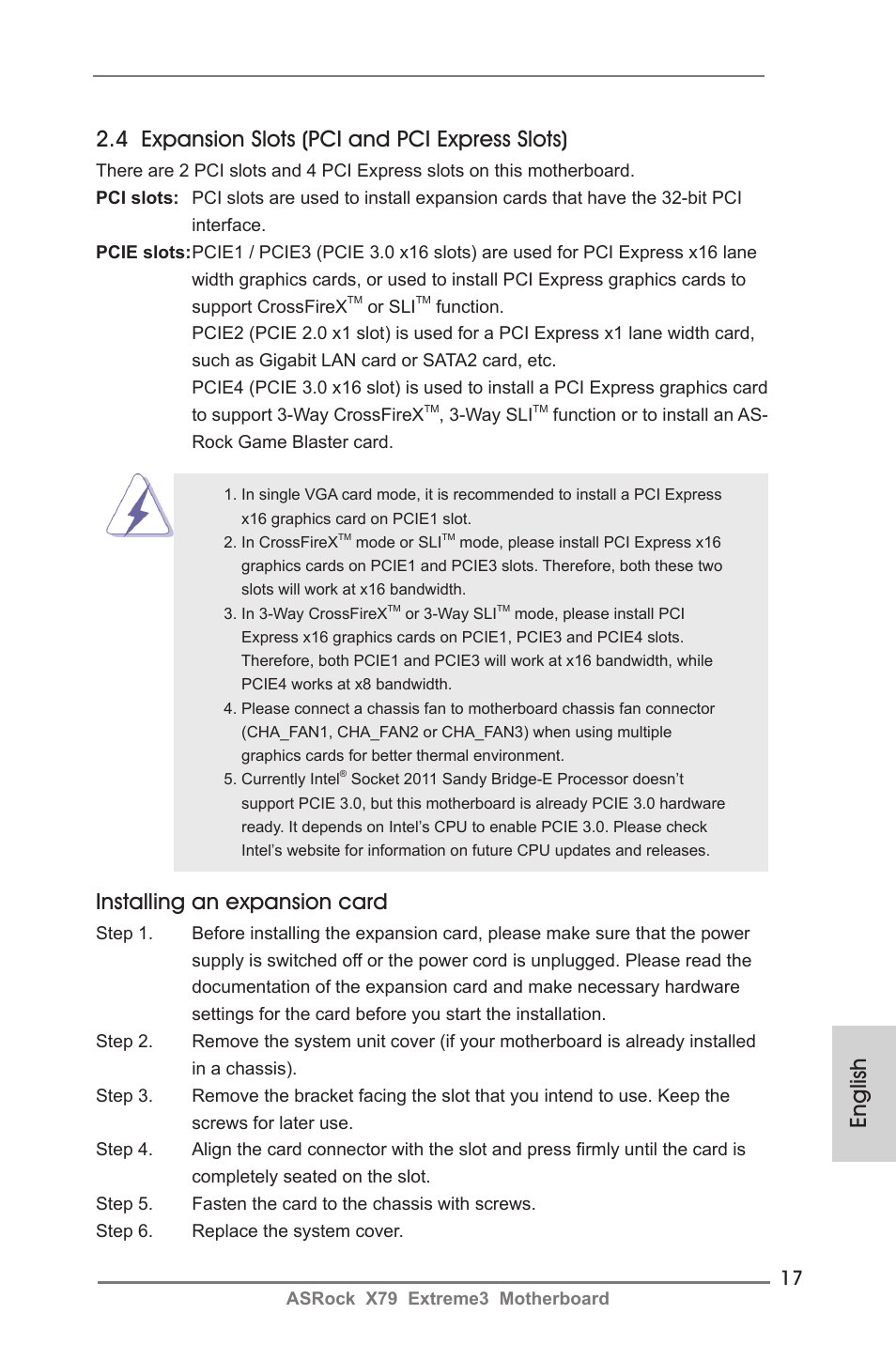 Installing an expansion card | ASRock X79 Extreme3 User Manual | Page 17 / 204