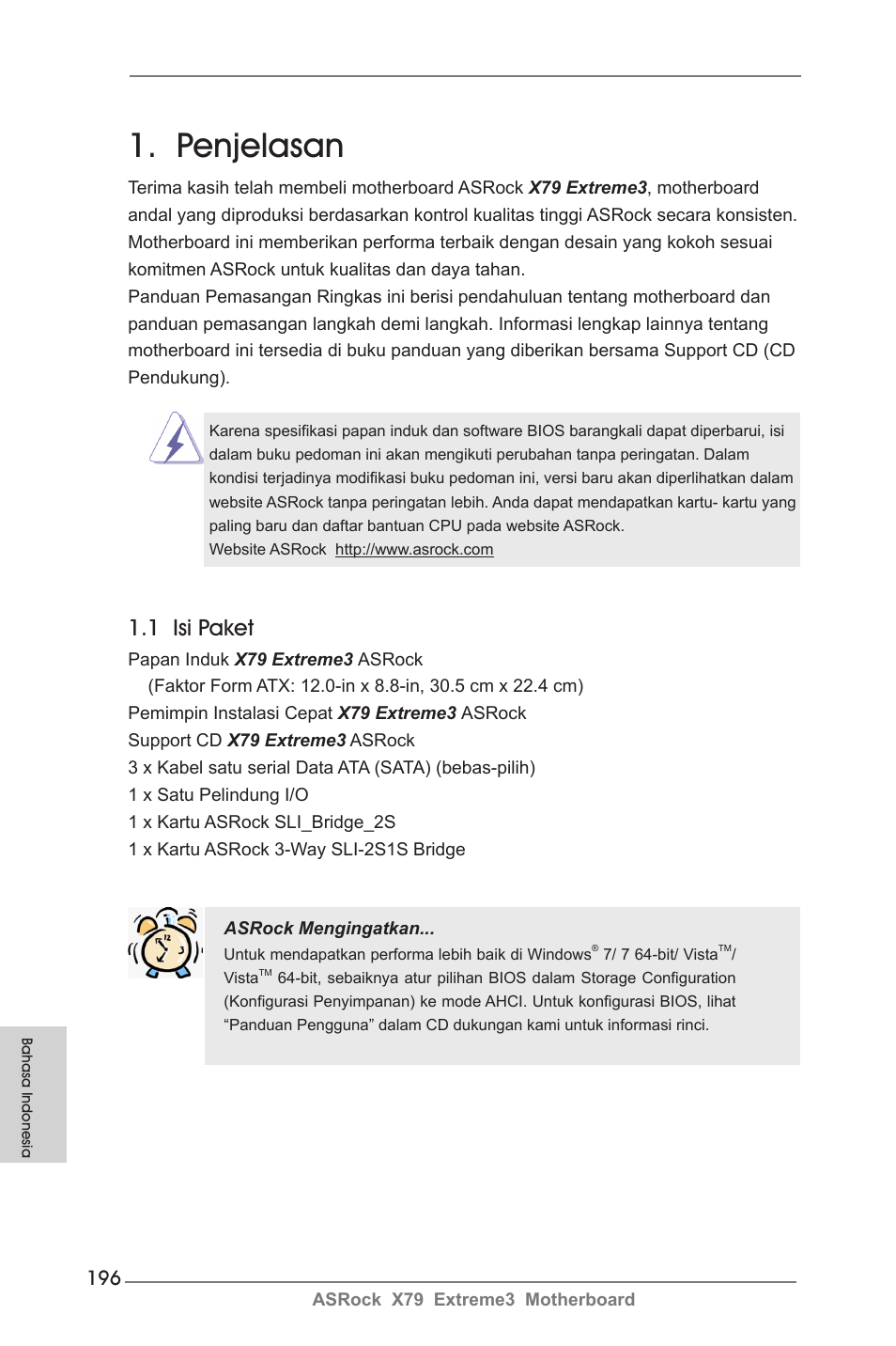 Indonesian, Penjelasan, 1 isi paket | ASRock X79 Extreme3 User Manual | Page 196 / 204