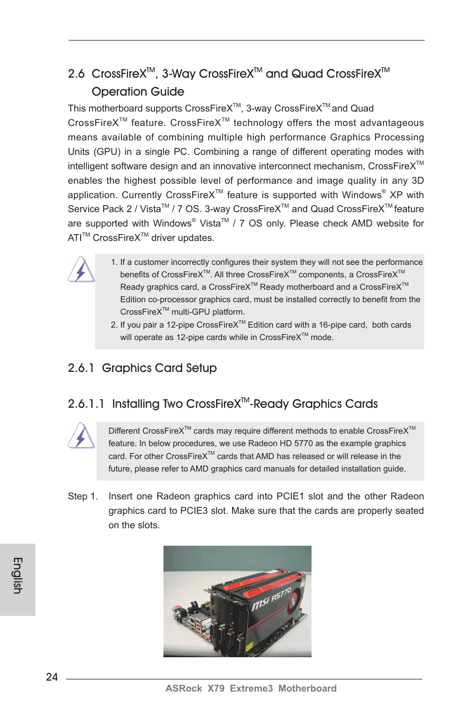 English, 6 crossfirex, Way crossfirex | And quad crossfirex, Operation guide, Ready graphics cards | ASRock X79 Extreme3 User Manual | Page 24 / 204