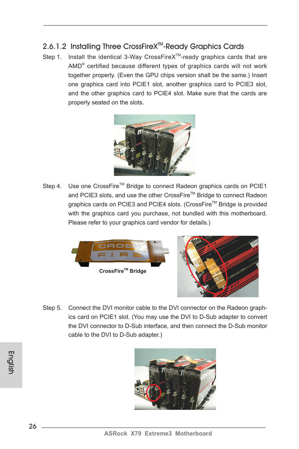 English 2.6.1.2 installing three crossfirex, Ready graphics cards | ASRock X79 Extreme3 User Manual | Page 26 / 204
