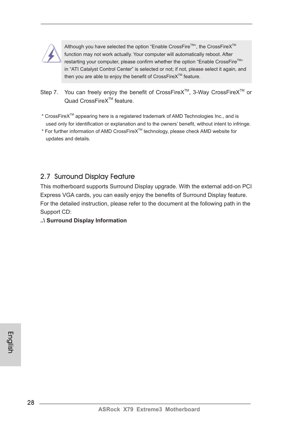 English 2.7 surround display feature | ASRock X79 Extreme3 User Manual | Page 28 / 204
