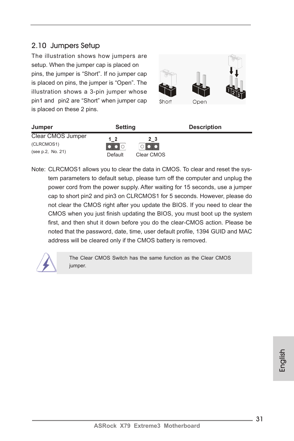 English 2.10 jumpers setup | ASRock X79 Extreme3 User Manual | Page 31 / 204
