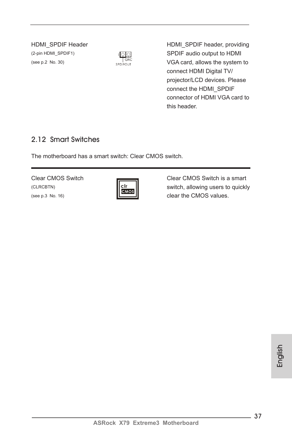 English, 12 smart switches | ASRock X79 Extreme3 User Manual | Page 37 / 204