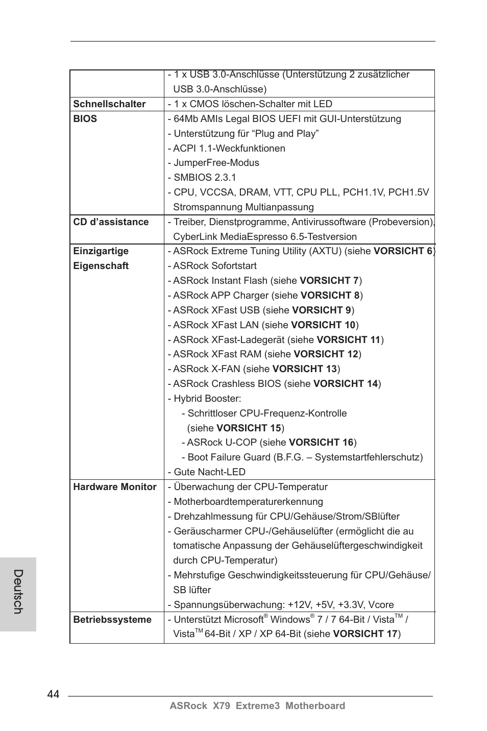 Deutsch | ASRock X79 Extreme3 User Manual | Page 44 / 204