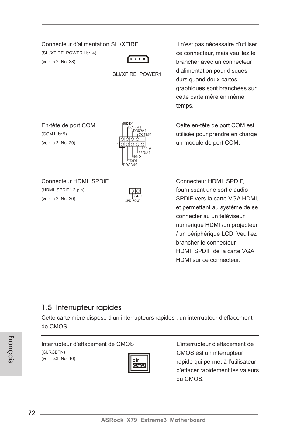 Français, 5 interrupteur rapides | ASRock X79 Extreme3 User Manual | Page 72 / 204