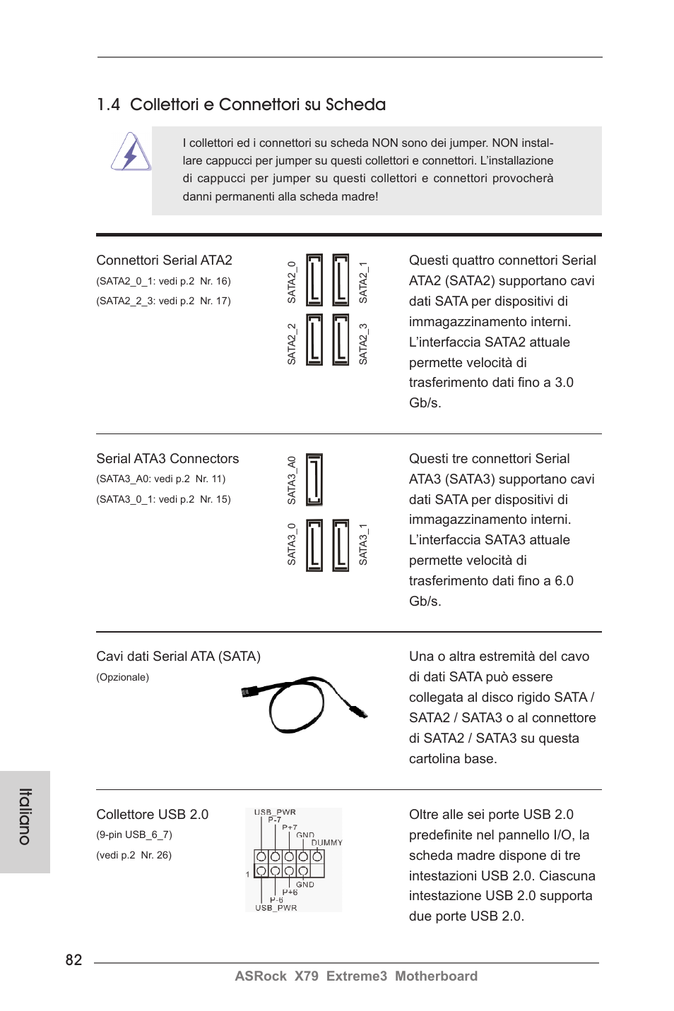 Italiano 1.4 collettori e connettori su scheda | ASRock X79 Extreme3 User Manual | Page 82 / 204