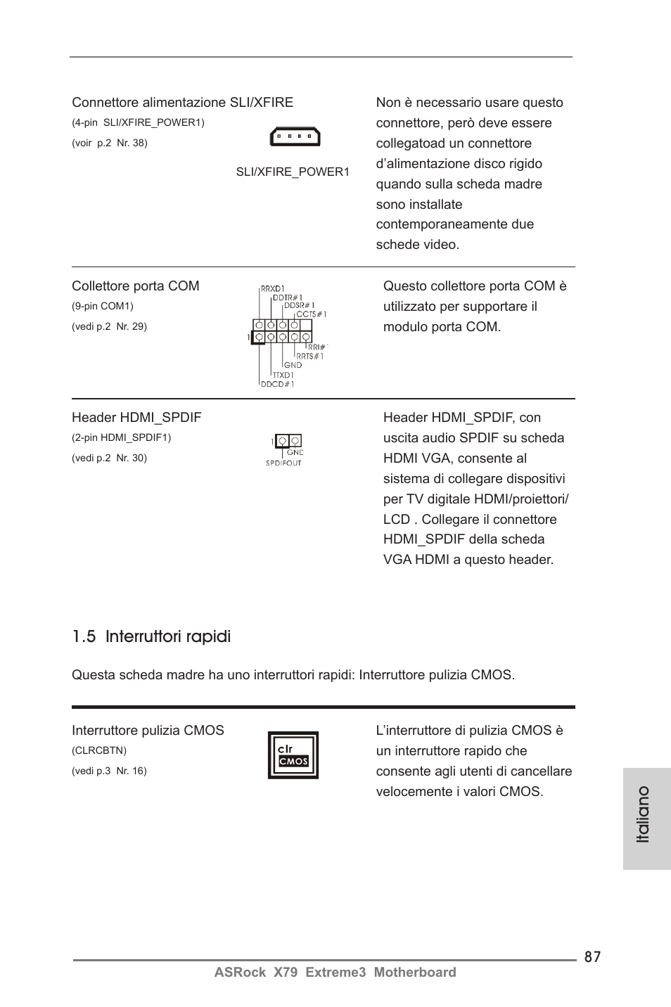 Italiano, 5 interruttori rapidi | ASRock X79 Extreme3 User Manual | Page 87 / 204
