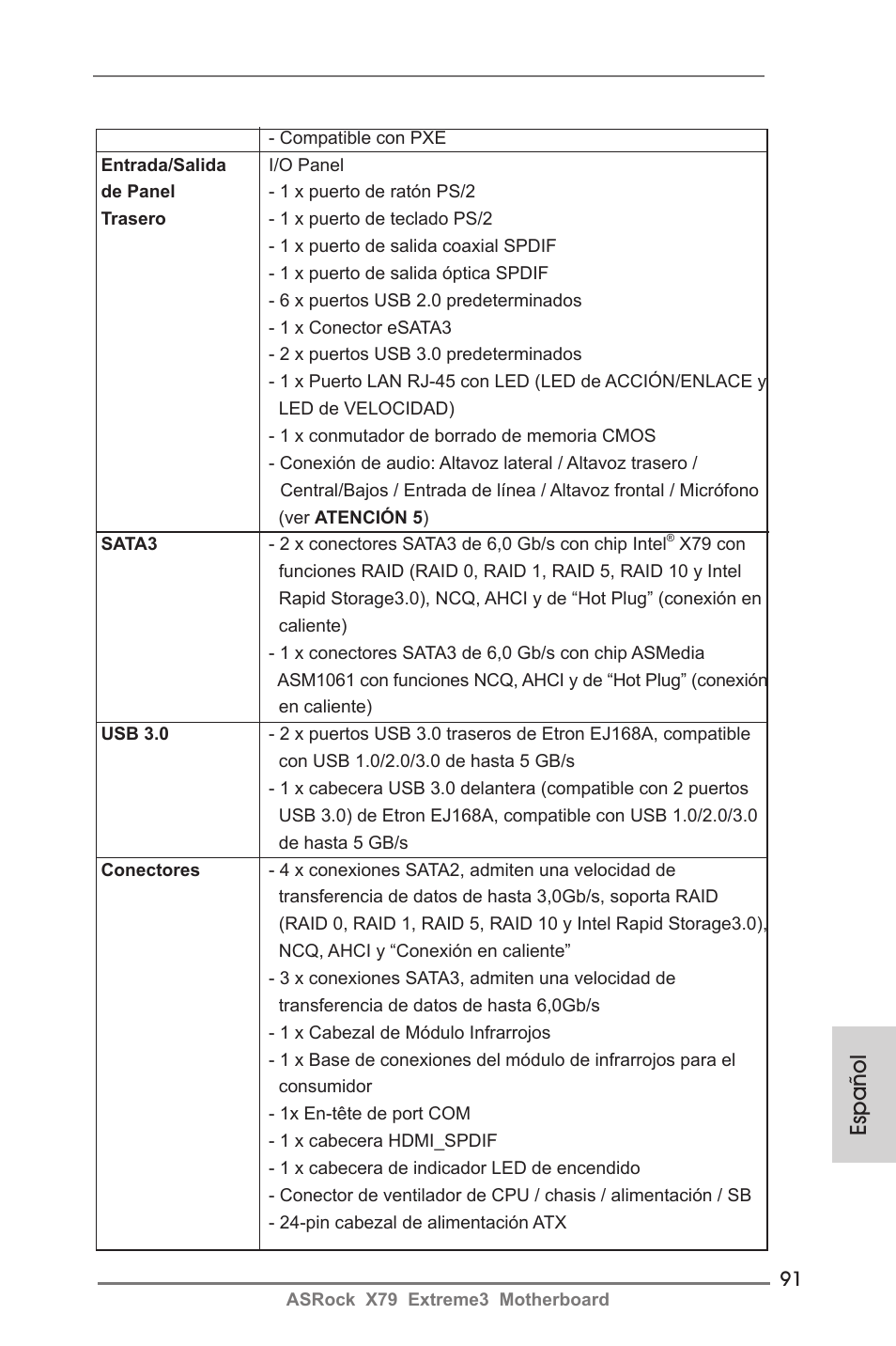 Español | ASRock X79 Extreme3 User Manual | Page 91 / 204
