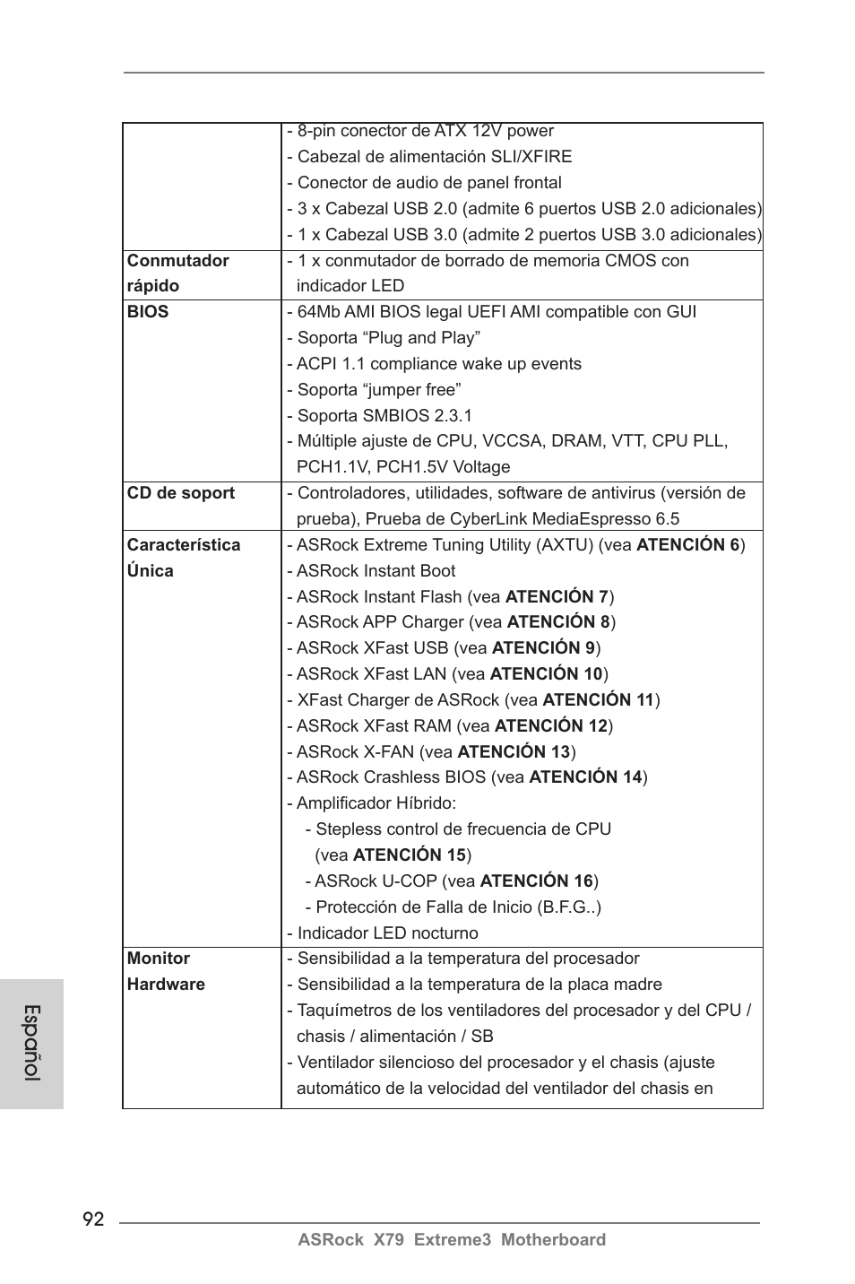 Español | ASRock X79 Extreme3 User Manual | Page 92 / 204